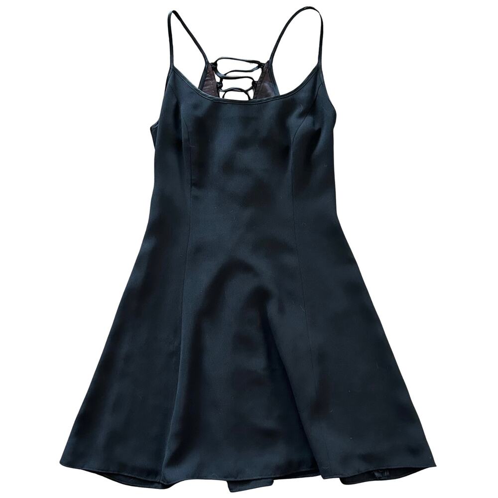 Vintage Laundry Shelli Segal Dress 8 Black Lace Up Corset Back Mini Fit Flare - Picture 1 of 13